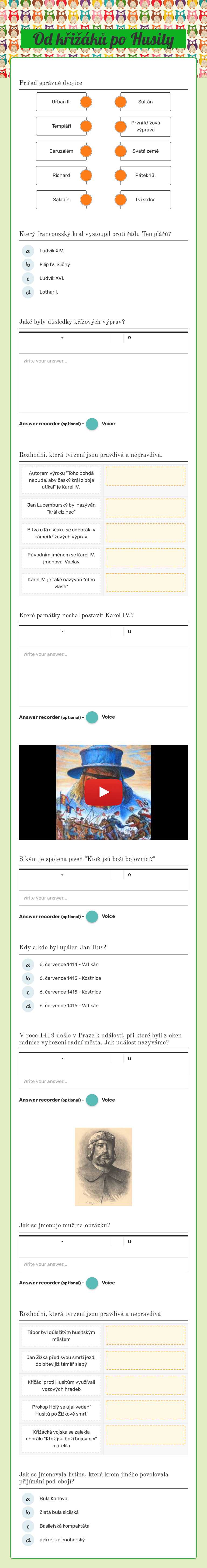 Od křižáků po Husity worksheet preview image