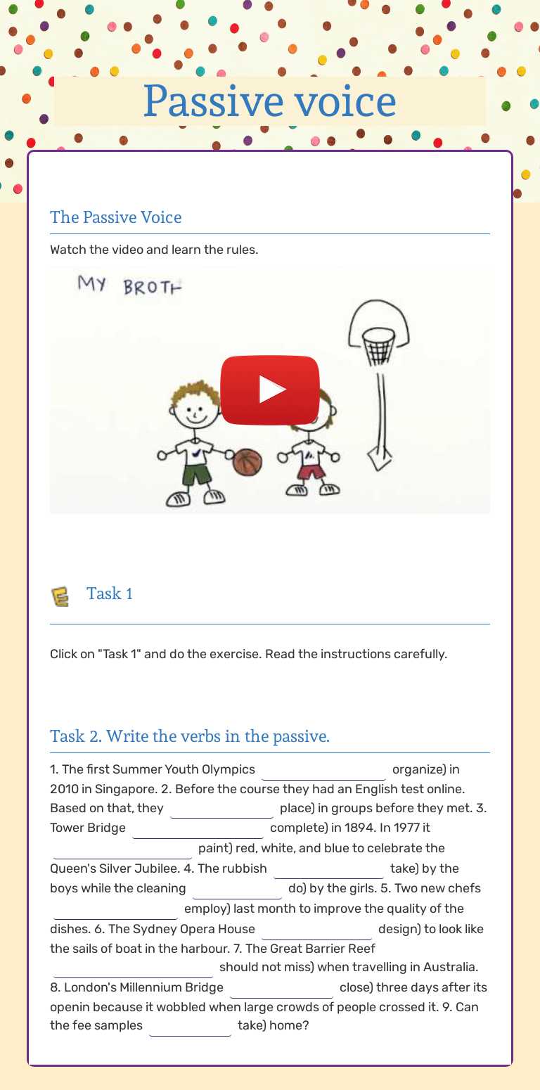 Passive voice worksheet preview image