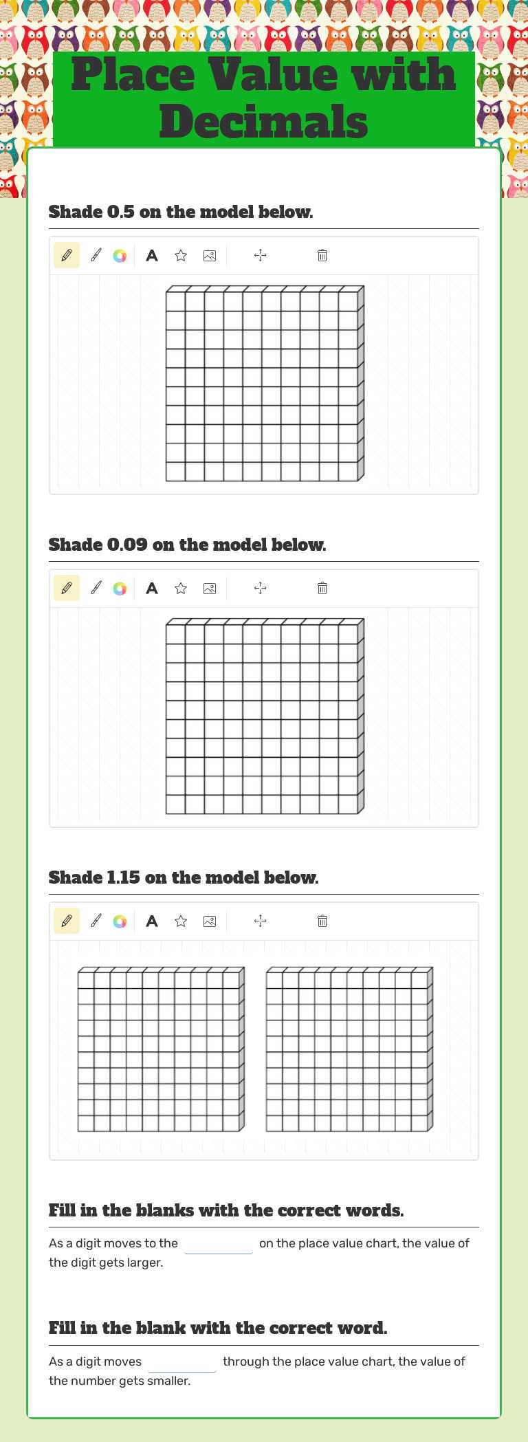 Place Value with Decimals Grade 5 worksheet preview