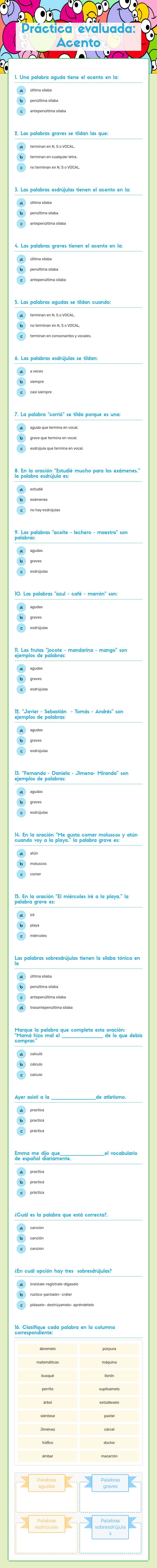 Práctica evaluada: Acento worksheet preview image