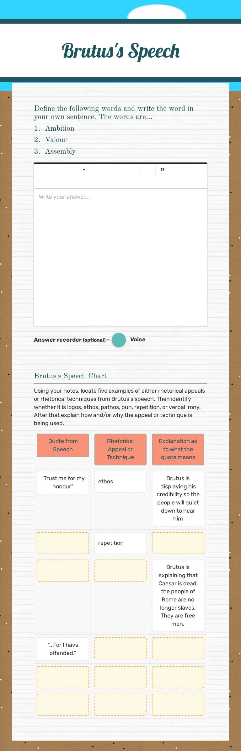 Brutus's Speech worksheet preview image