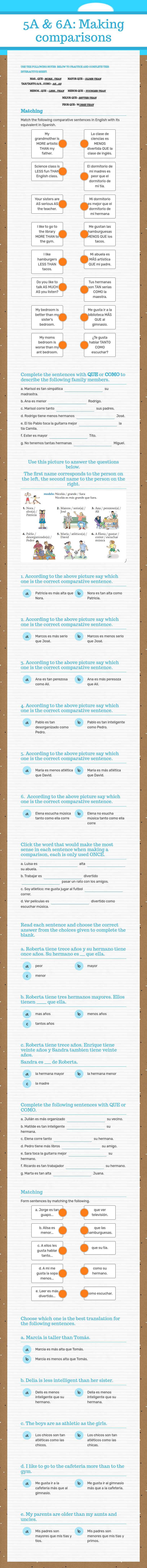 5A & 6A: Making comparisons worksheet preview image