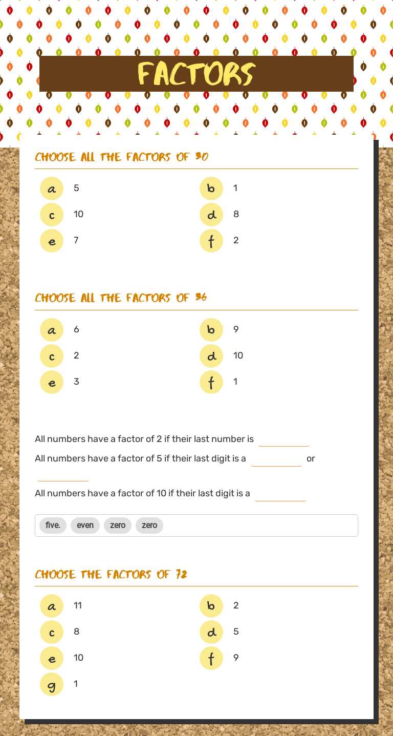 Factors Grade 4 worksheet preview