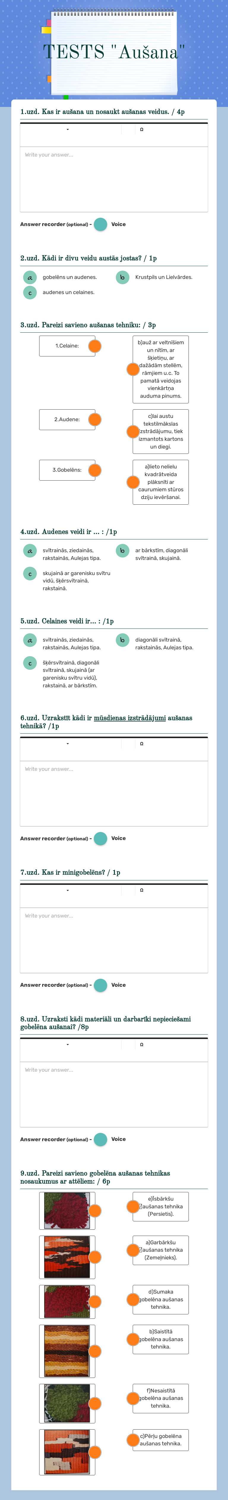 TESTS "Aušana" worksheet preview image