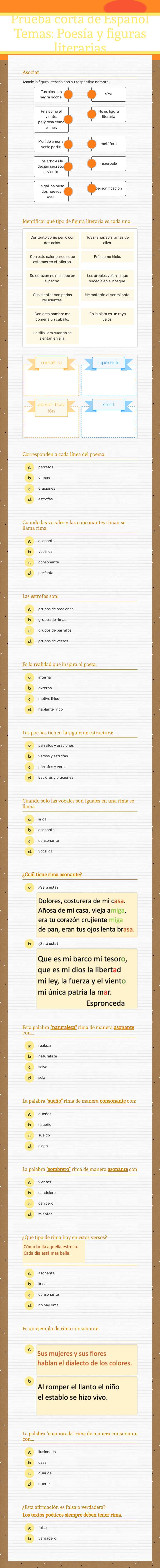 Prueba corta de Español
Temas: Poesía y figuras literarias Grade 5 worksheet preview