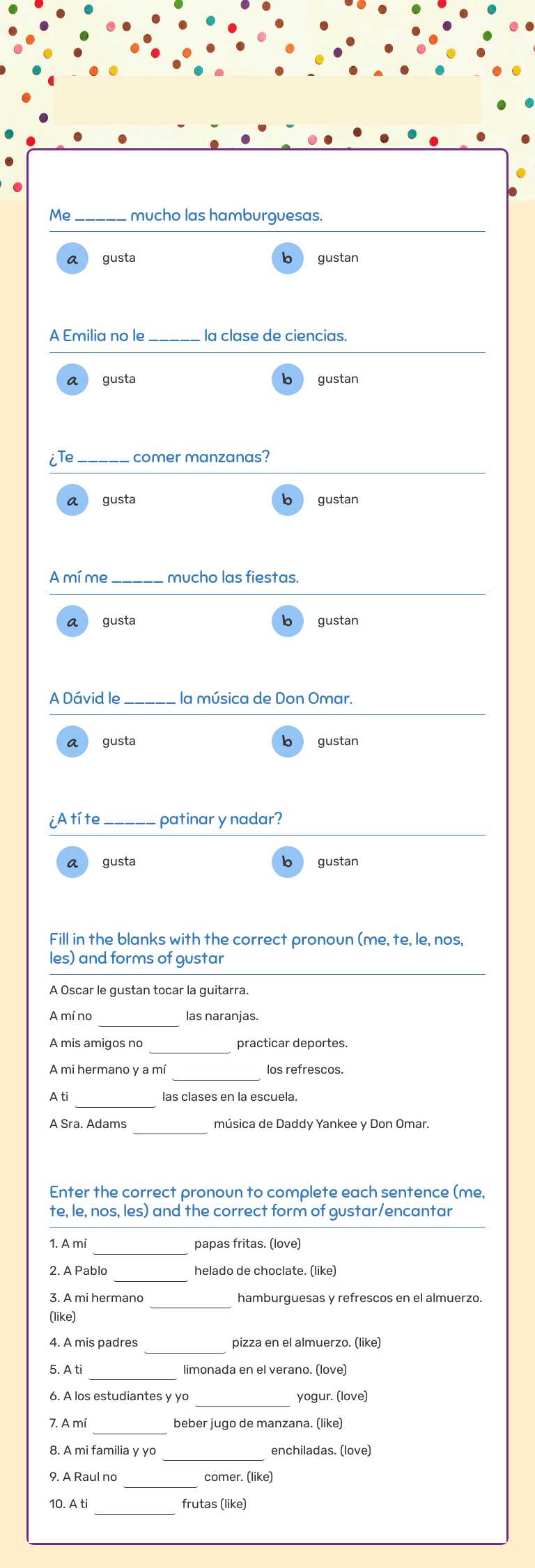 Gustar ws 2 worksheet preview image