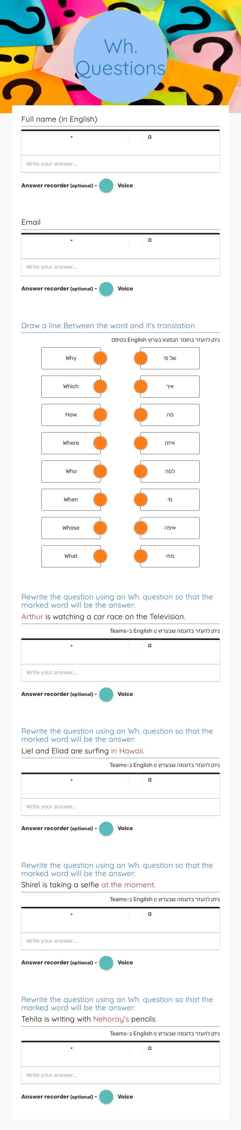 Wh. Questions worksheet preview image