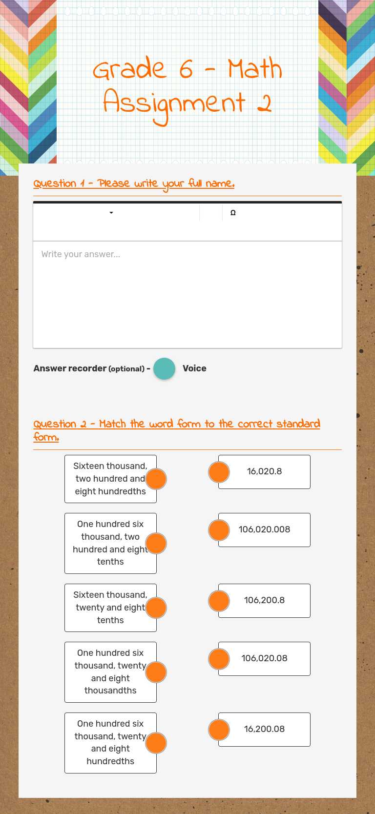 Grade 6 - Math Assignment 2 worksheet preview image