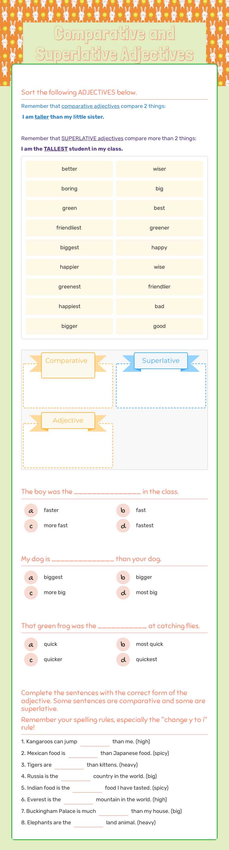 Comparative and Superlative Adjectives Grade 7 worksheet preview