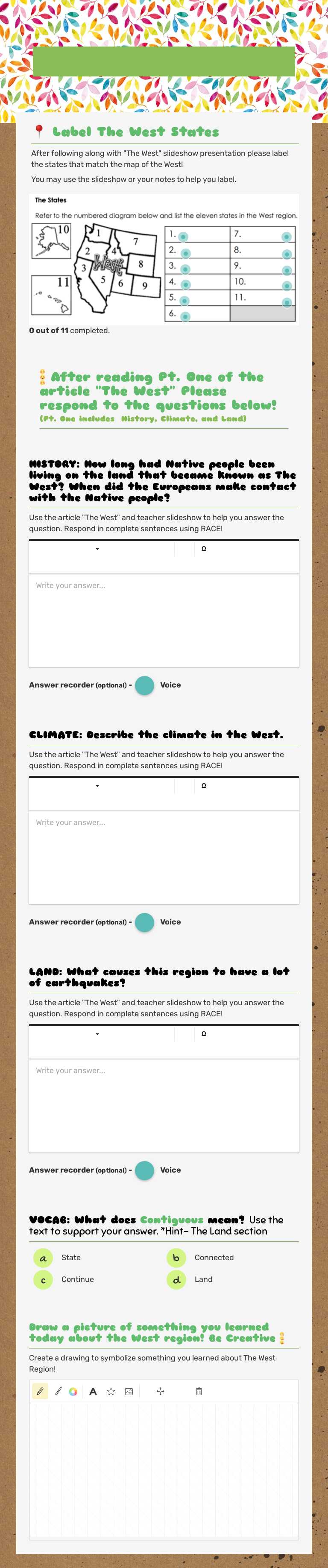 The 5 Regions of the United States "The West" pt. one Grade 5 worksheet preview