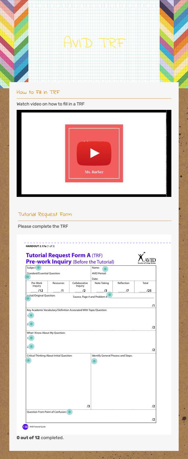 AVID TRF Grade 8 worksheet preview