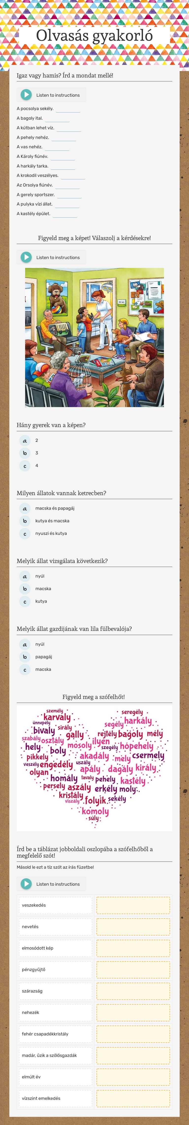 Olvasás gyakorló worksheet preview image