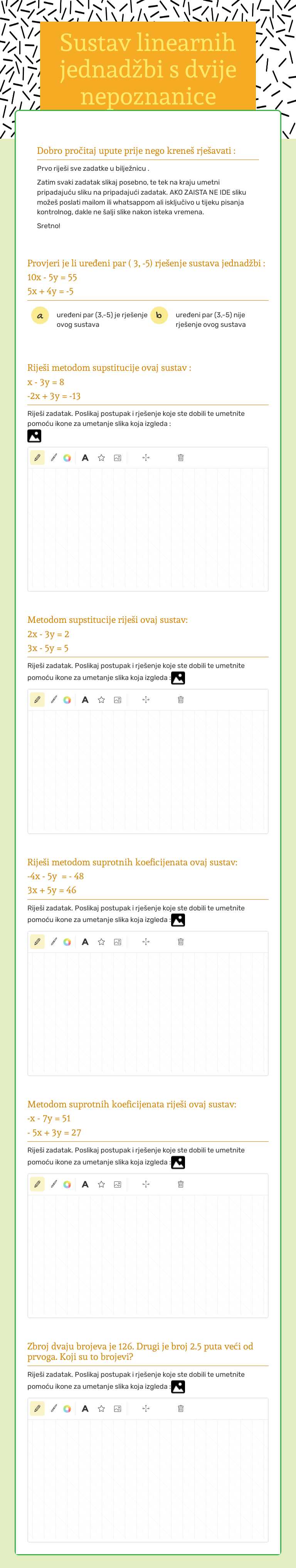 Sustav linearnih jednadžbi s dvije nepoznanice worksheet preview image