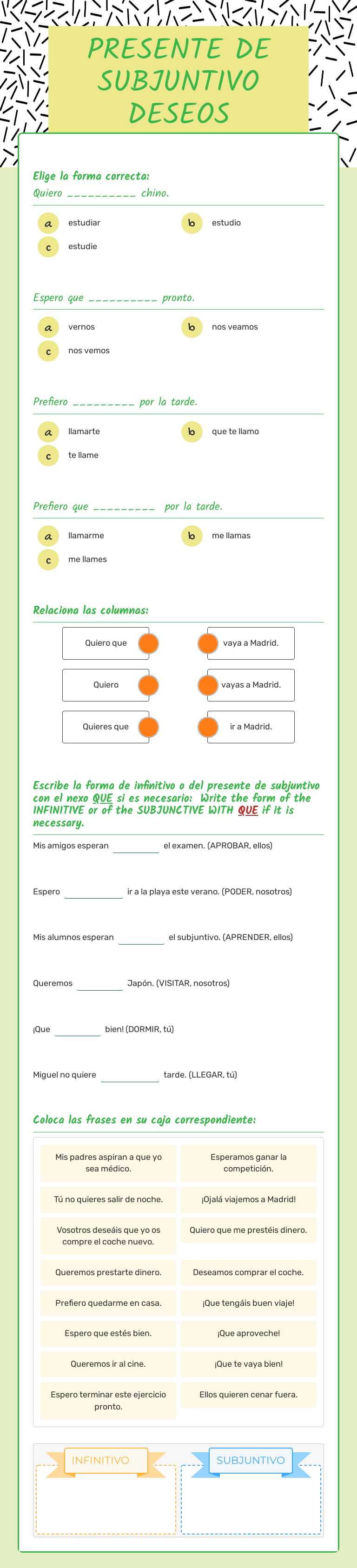 PRESENTE DE SUBJUNTIVO DESEOS Grade 1 worksheet preview