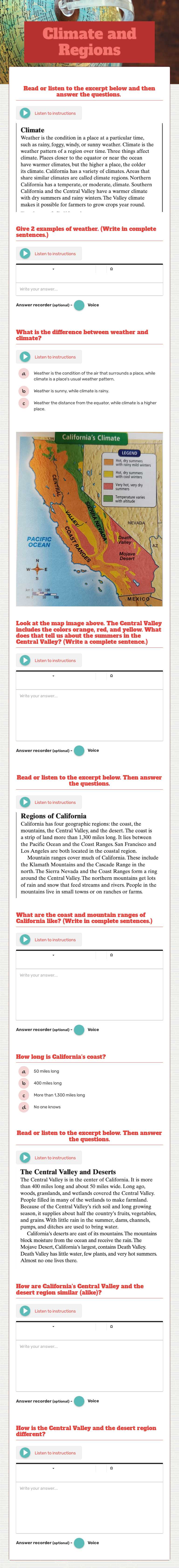 Climate and Regions worksheet preview image