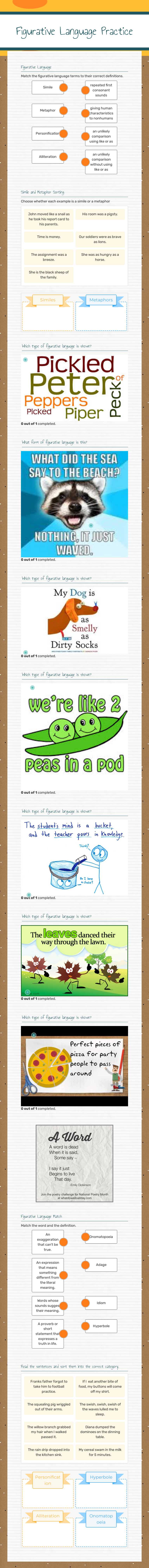 Figurative Language Practice worksheet preview image