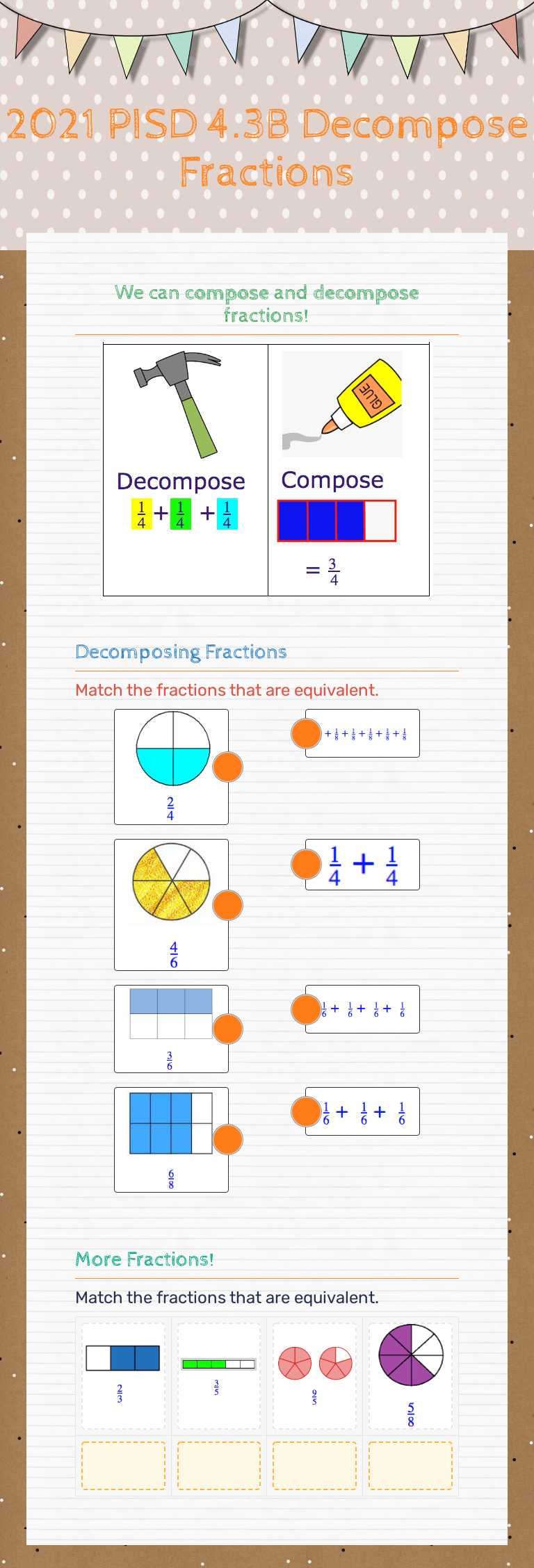 2021 PISD 4.3B Decompose Fractions worksheet preview image