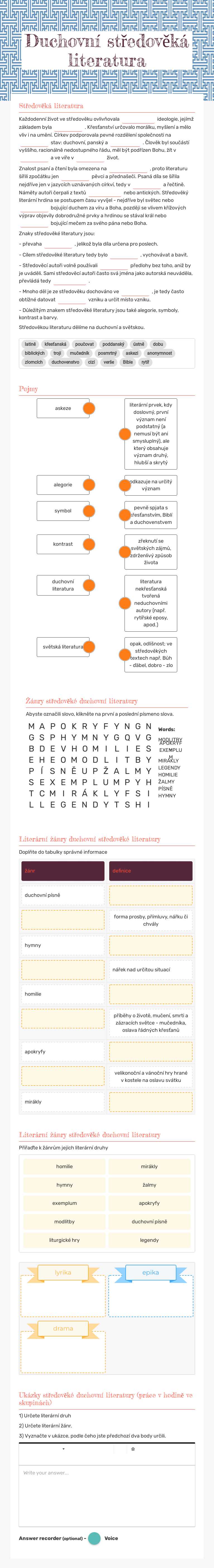 Duchovní středověká literatura worksheet preview image