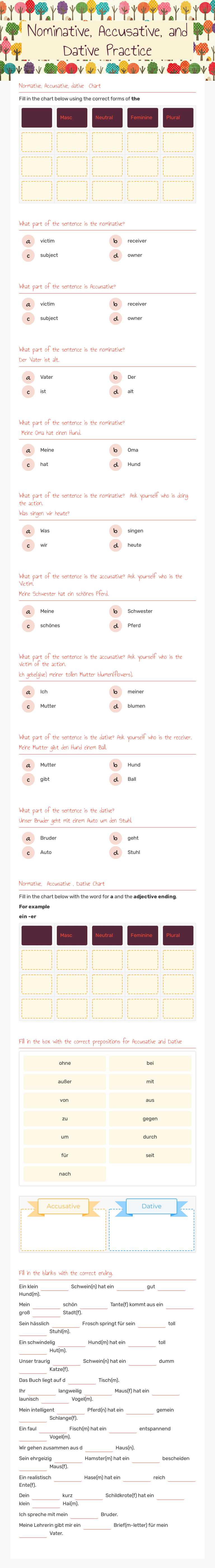 Nominative, Accusative, and Dative  Practice Grade 10 worksheet preview