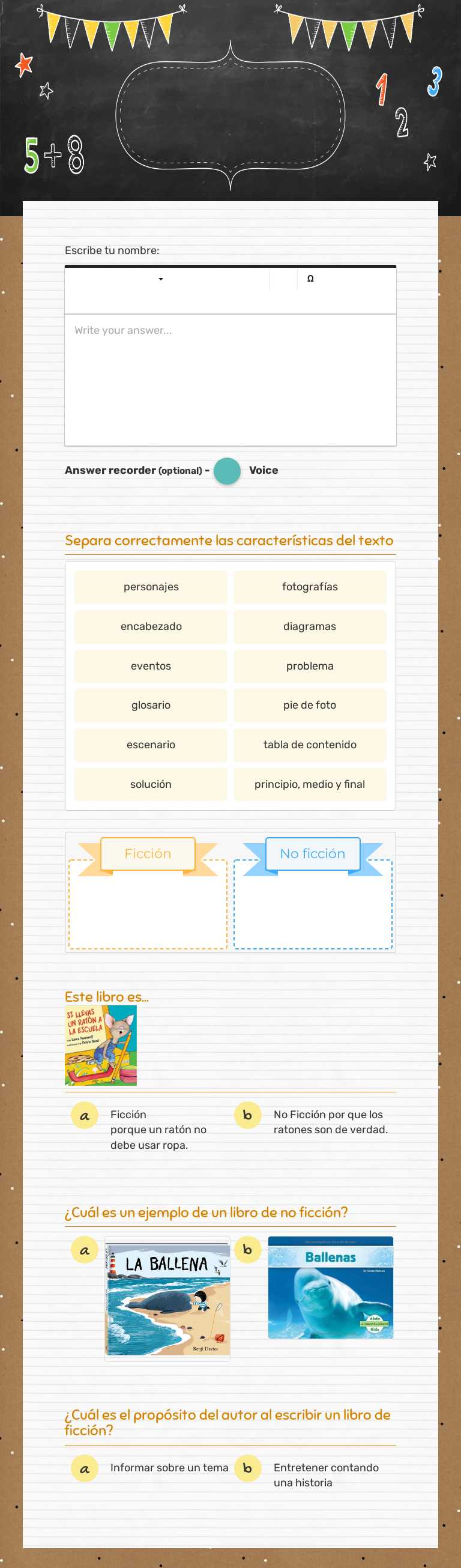 Ficción y No ficción worksheet preview image