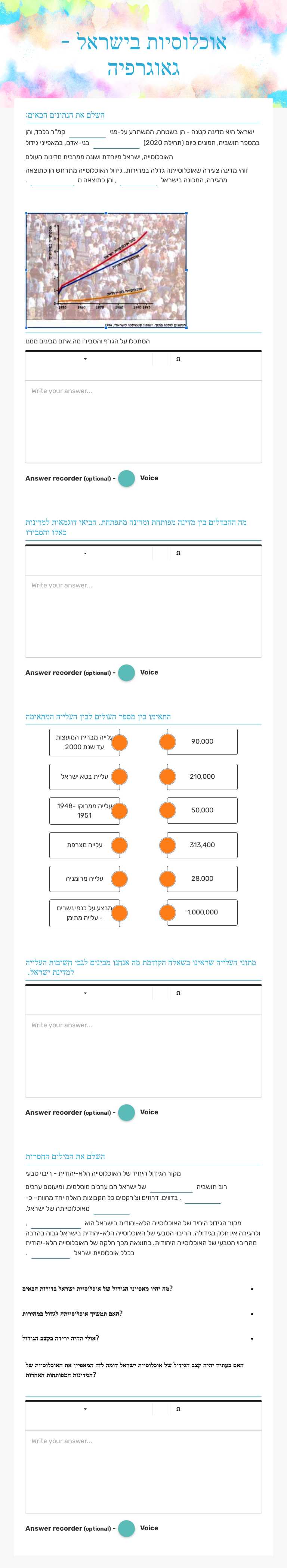 אוכלוסיות בישראל - גאוגרפיה Grade 9 worksheet preview