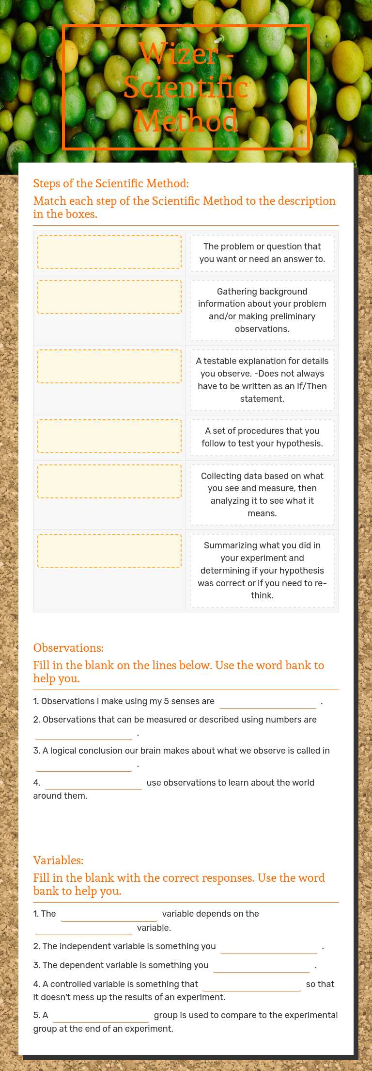 Wizer - Scientific Method worksheet preview image