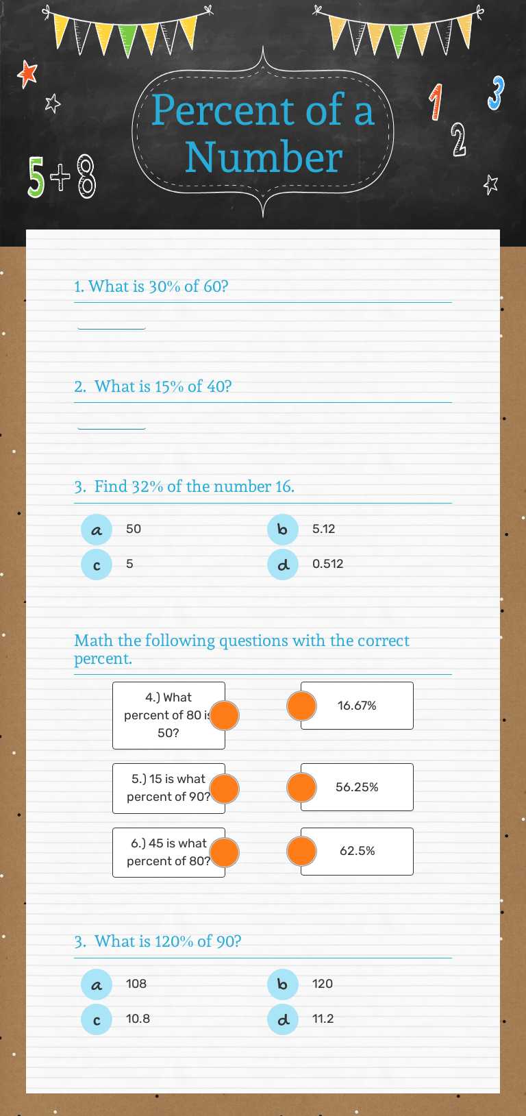 Percent of a Number worksheet preview image