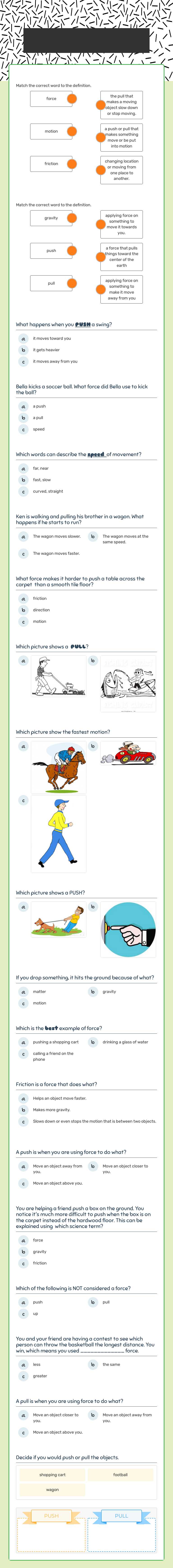 Force and motion Vocabulary Review worksheet preview image