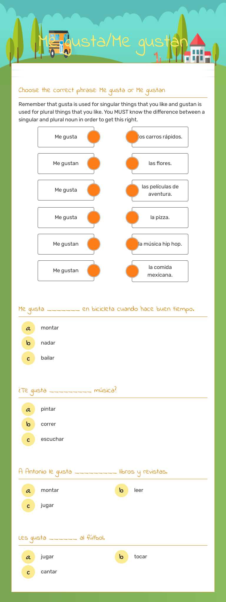 Me gusta/Me gustan worksheet preview image