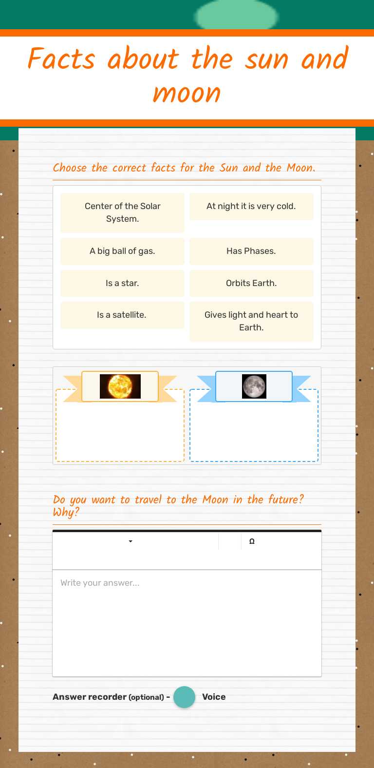 Facts about the sun and moon worksheet preview image
