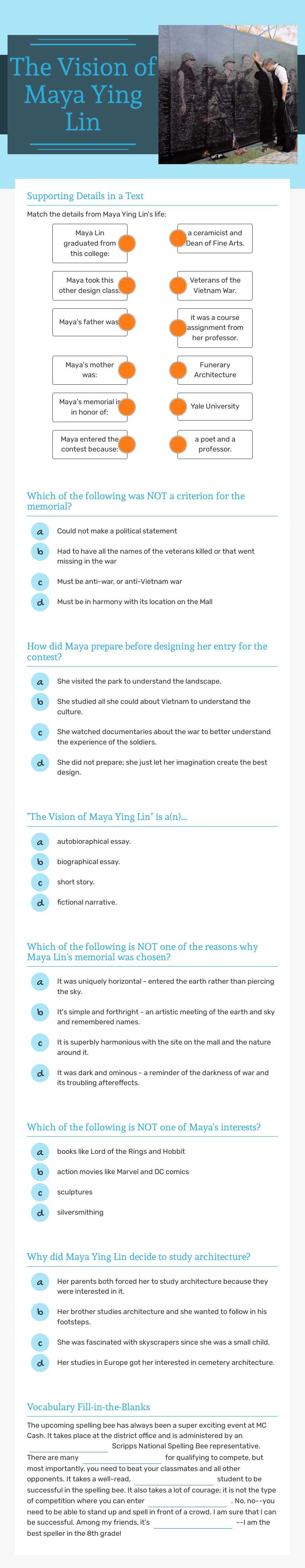 The Vision of Maya Ying Lin worksheet preview image