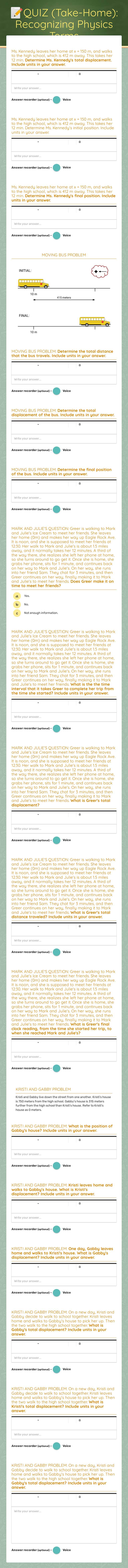 📝QUIZ (Take-Home): Recognizing Physics Terms Grade 10 worksheet preview