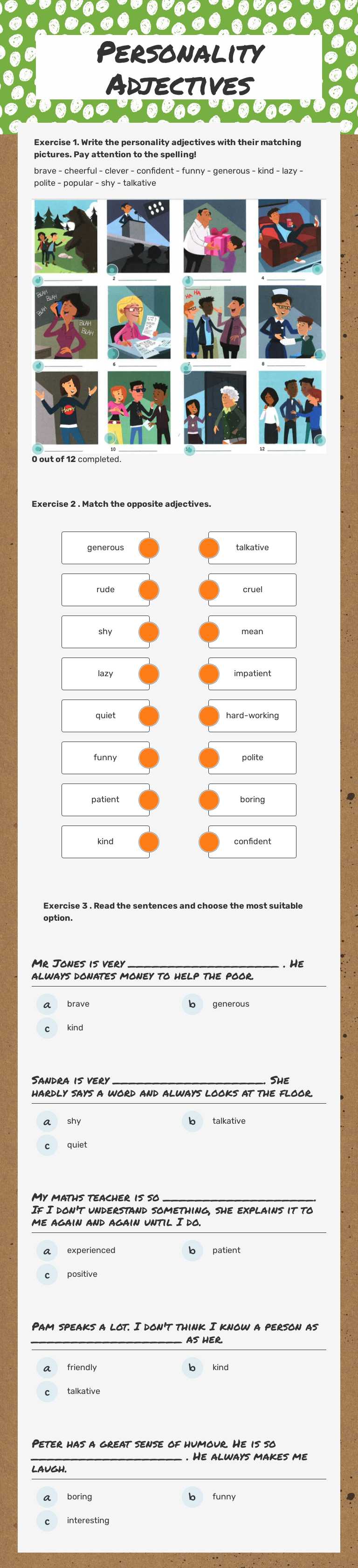Personality Adjectives worksheet preview image