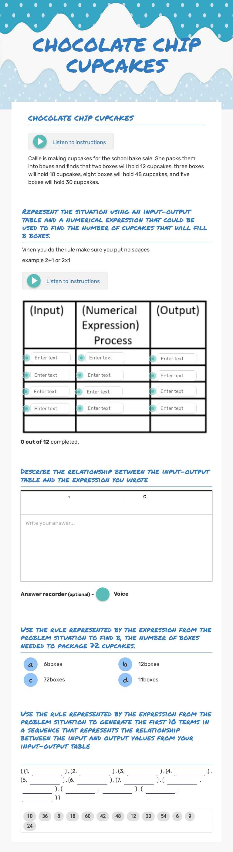 CHOCOLATE CHIP CUPCAKES worksheet preview image