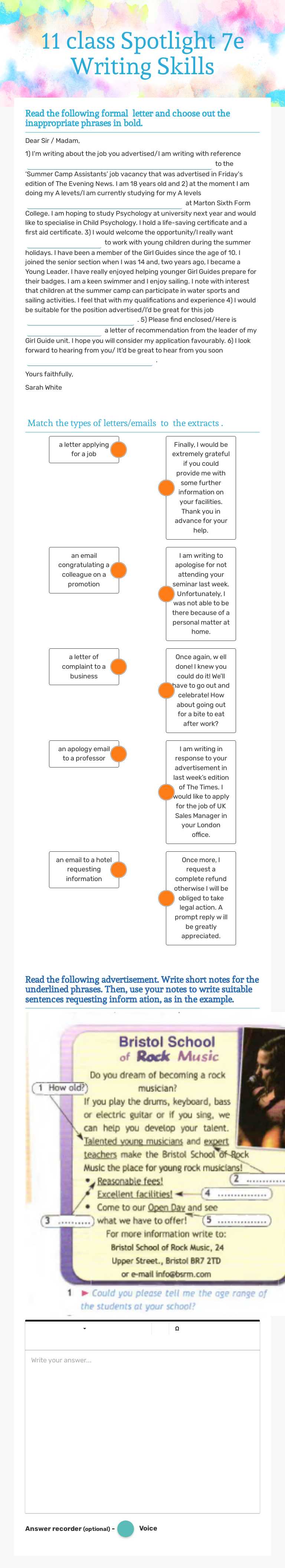 11 class Spotlight
7e  Writing Skills worksheet preview image