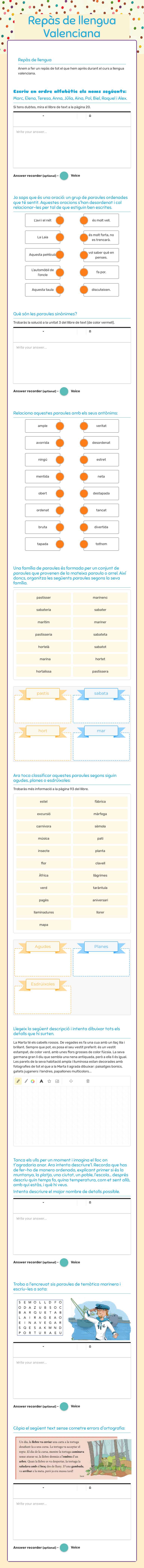Repàs de llengua Valenciana Grade 3 worksheet preview