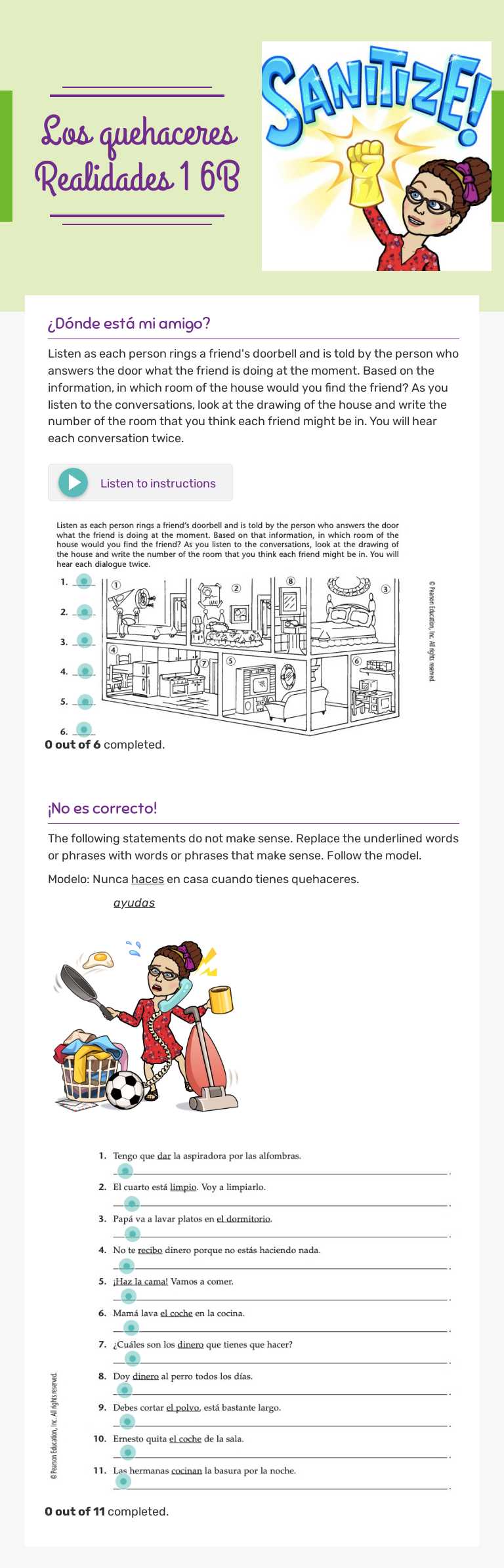 Los quehaceres
Realidades 1
6B worksheet preview image