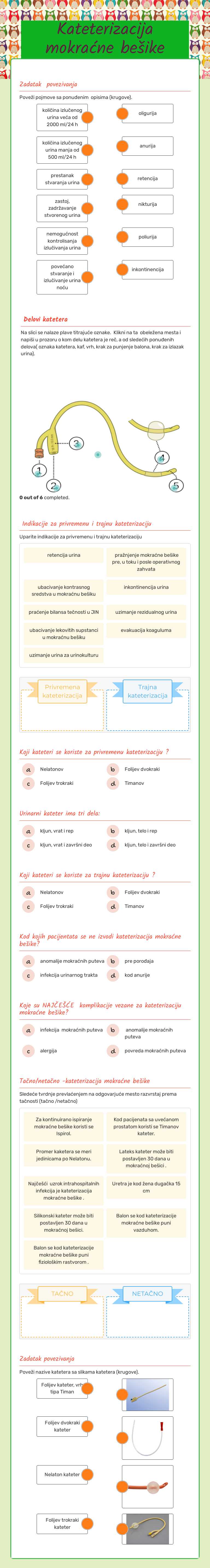 Kateterizacija mokraćne bešike Grade 10 worksheet preview