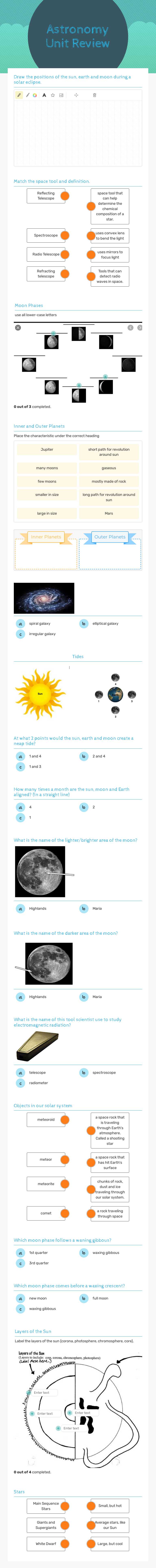 Astronomy Unit Review worksheet preview image
