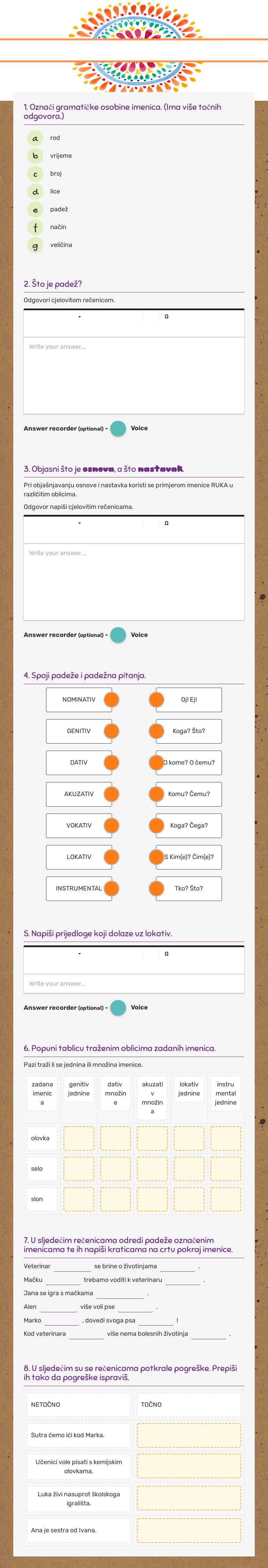PADEŽI  - VJEŽBA worksheet preview image