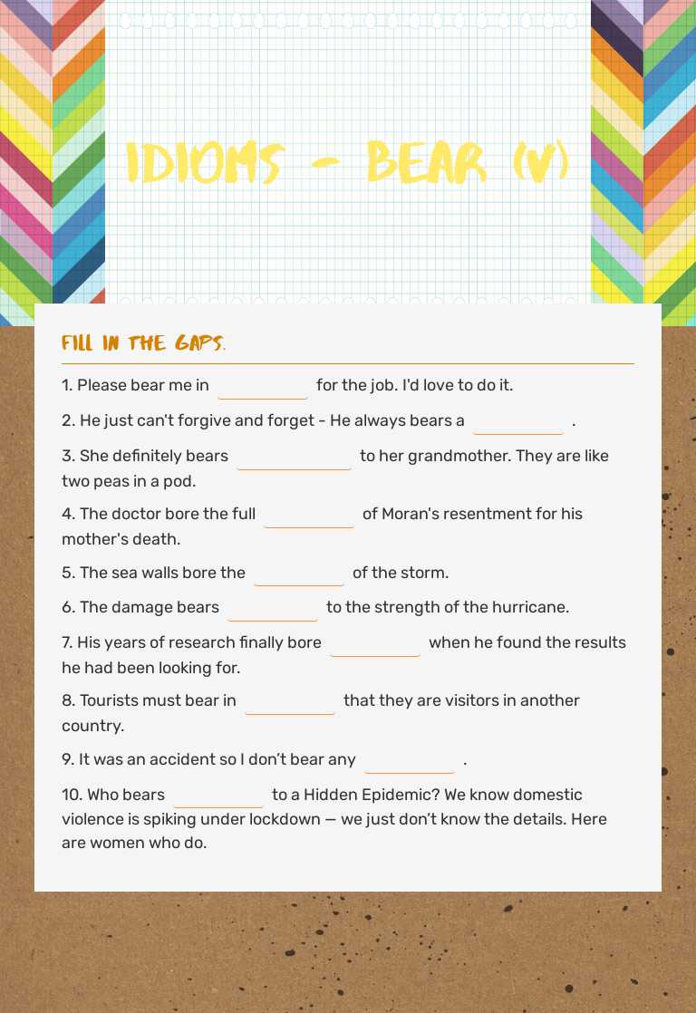 idioms - bear (v) Other worksheet preview