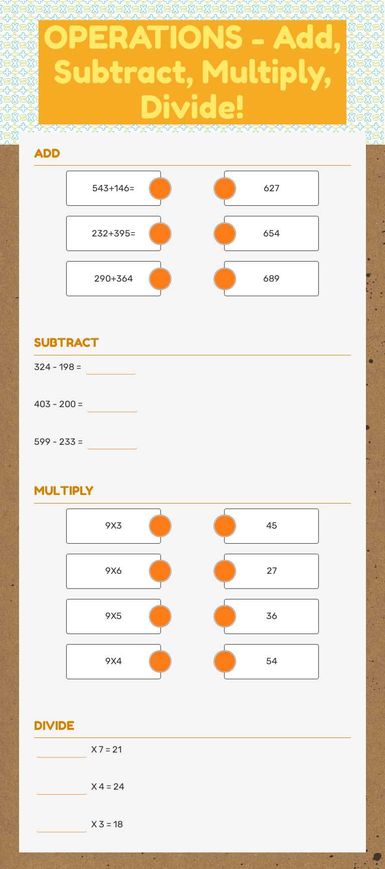 OPERATIONS -            Add, Subtract, Multiply, Divide! worksheet preview image