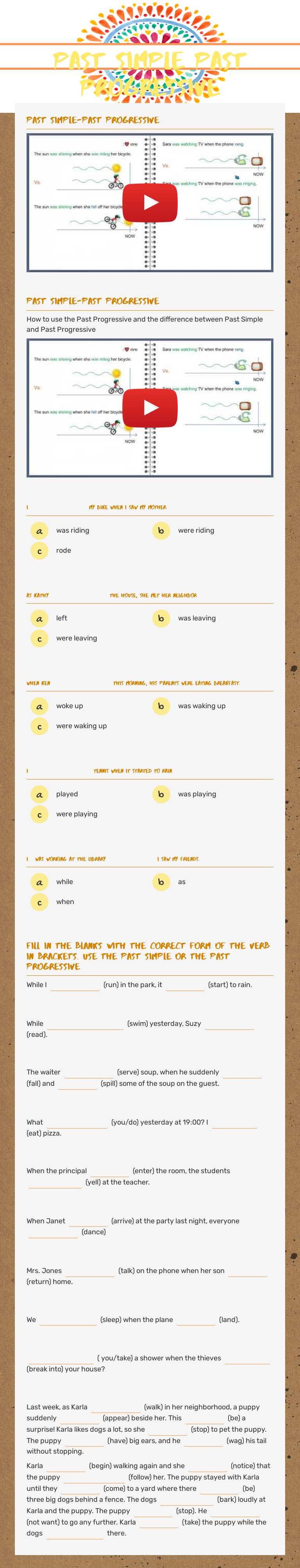 past simple PAST PROGRESSIVE Grade 8 worksheet preview