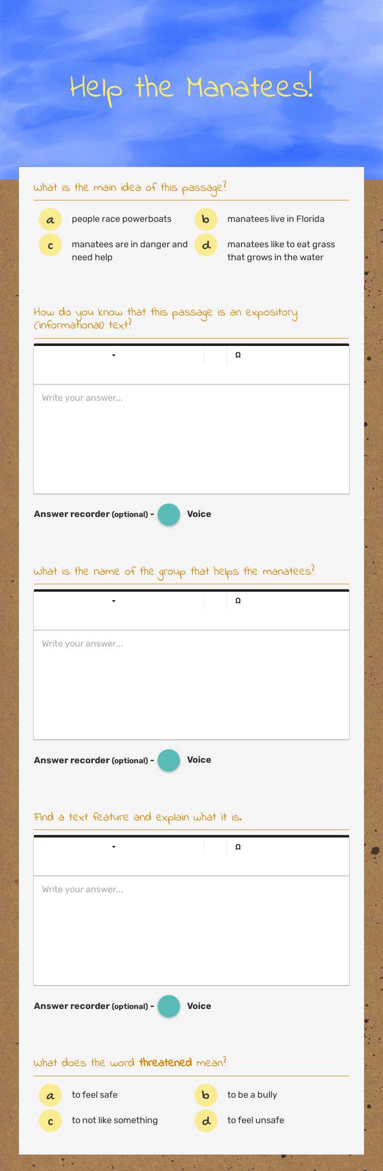 Help the Manatees! worksheet preview image