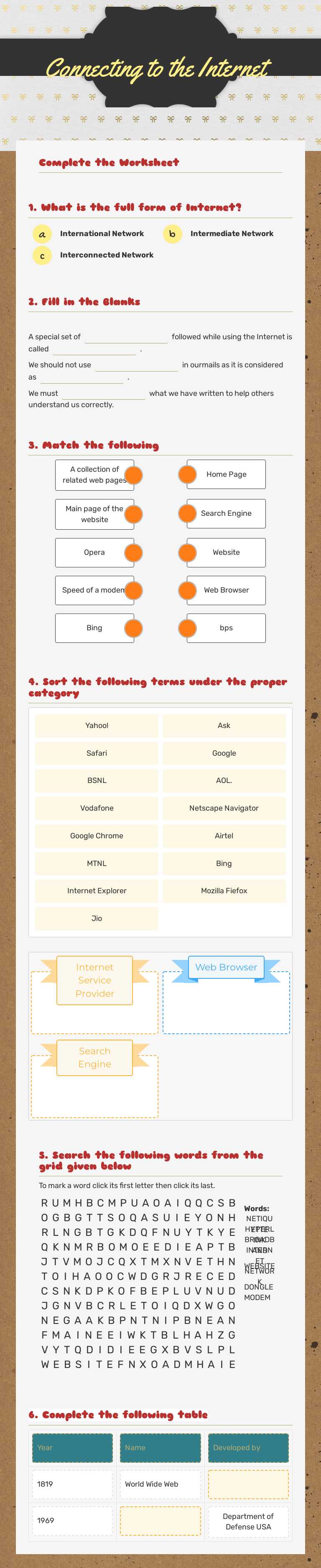 Connecting to the Internet Grade 5 worksheet preview