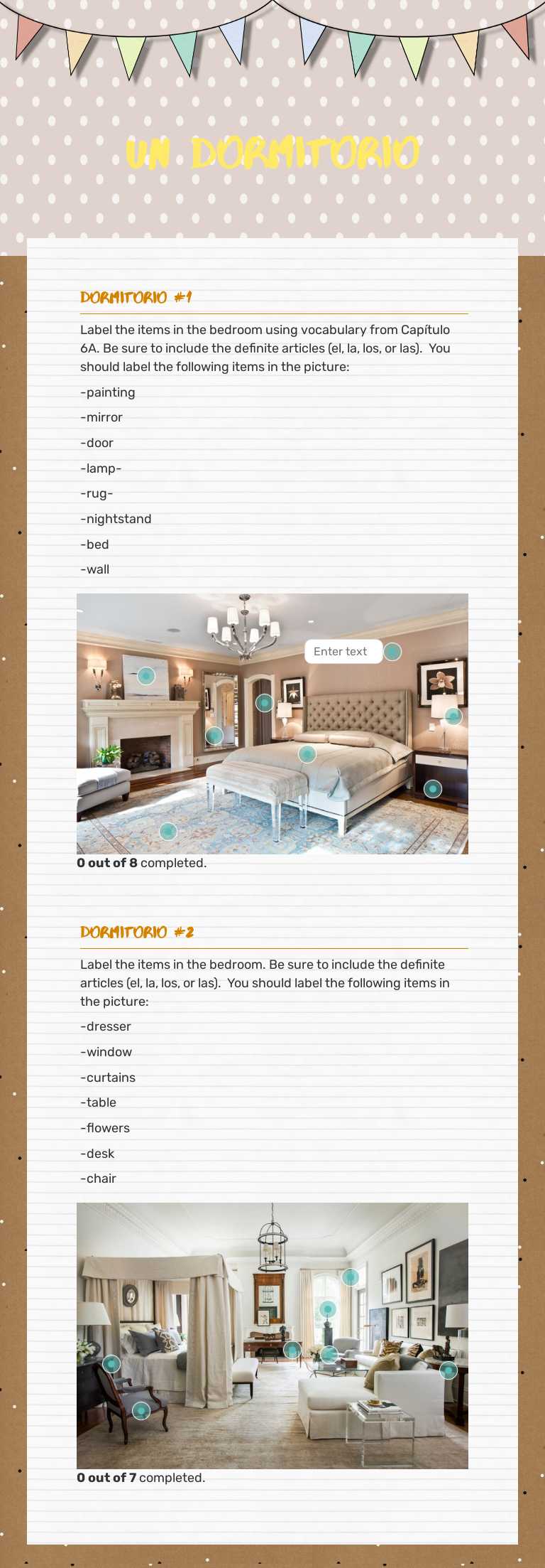 Un Dormitorio Grade 6 worksheet preview