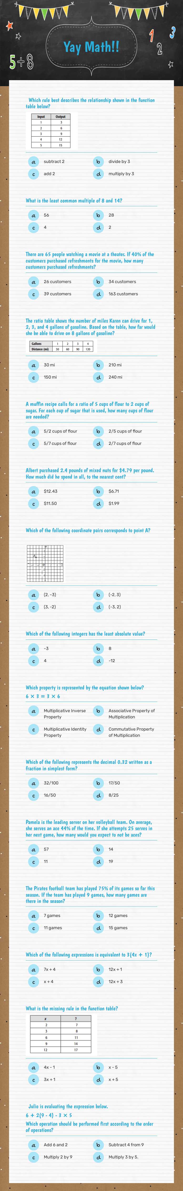 Yay Math!! worksheet preview image