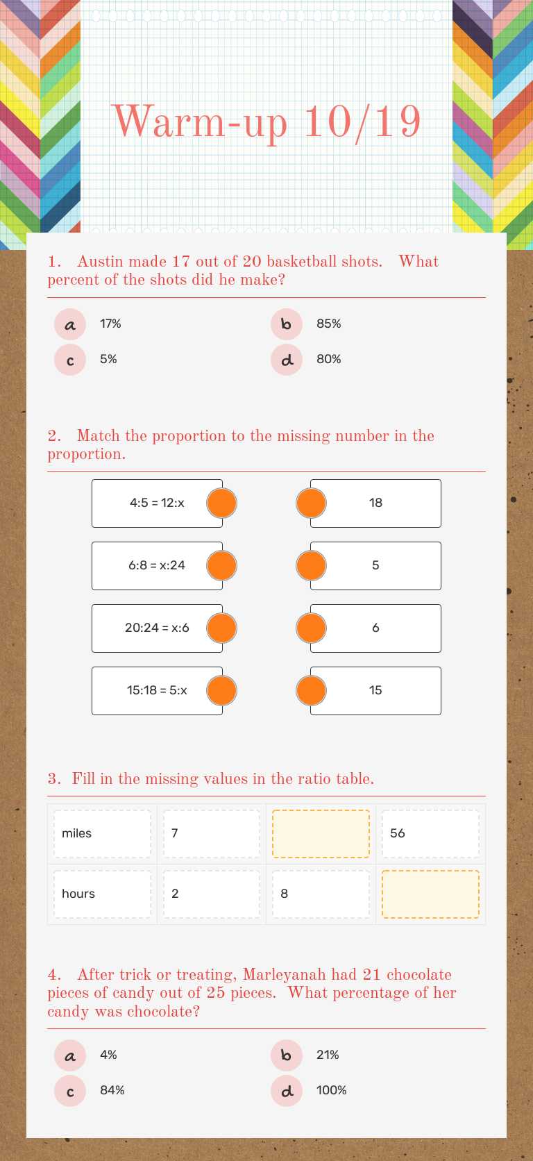 Warm-up 10/19 Grade 6 worksheet preview