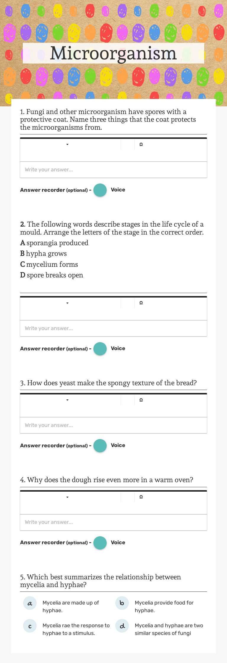 Microorganism worksheet preview image