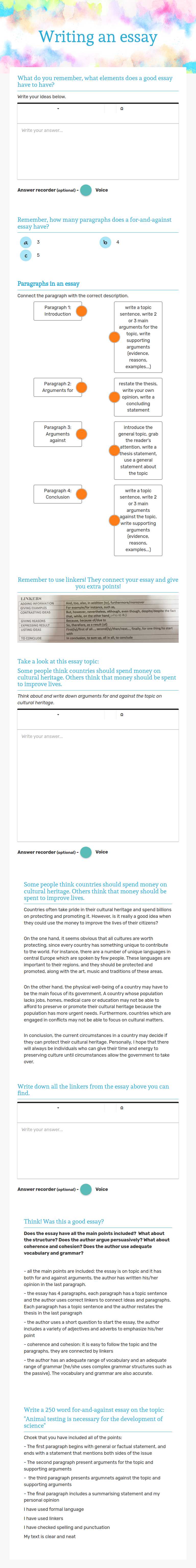 Writing an essay worksheet preview image